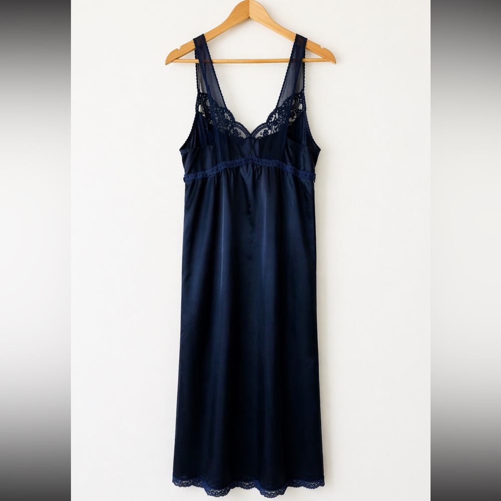 Christian Dior Lingerie 70’s 80's Sapphire Navy Lace Night Gown Slip Dress small - Picture 3 of 11
